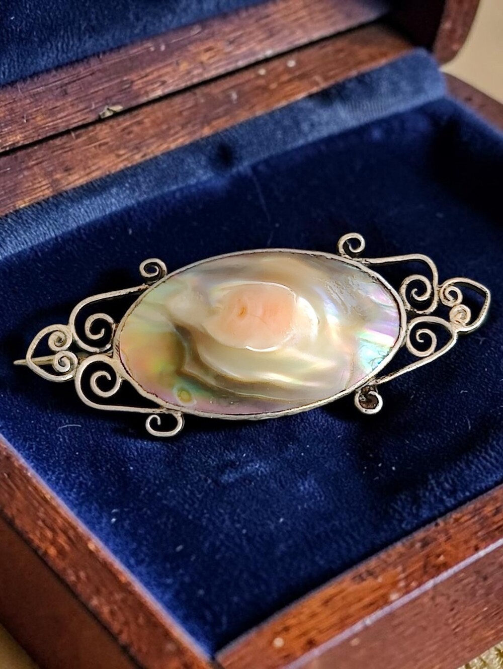 Antique Victorian Sterling Silver Bluster Pearl Pin